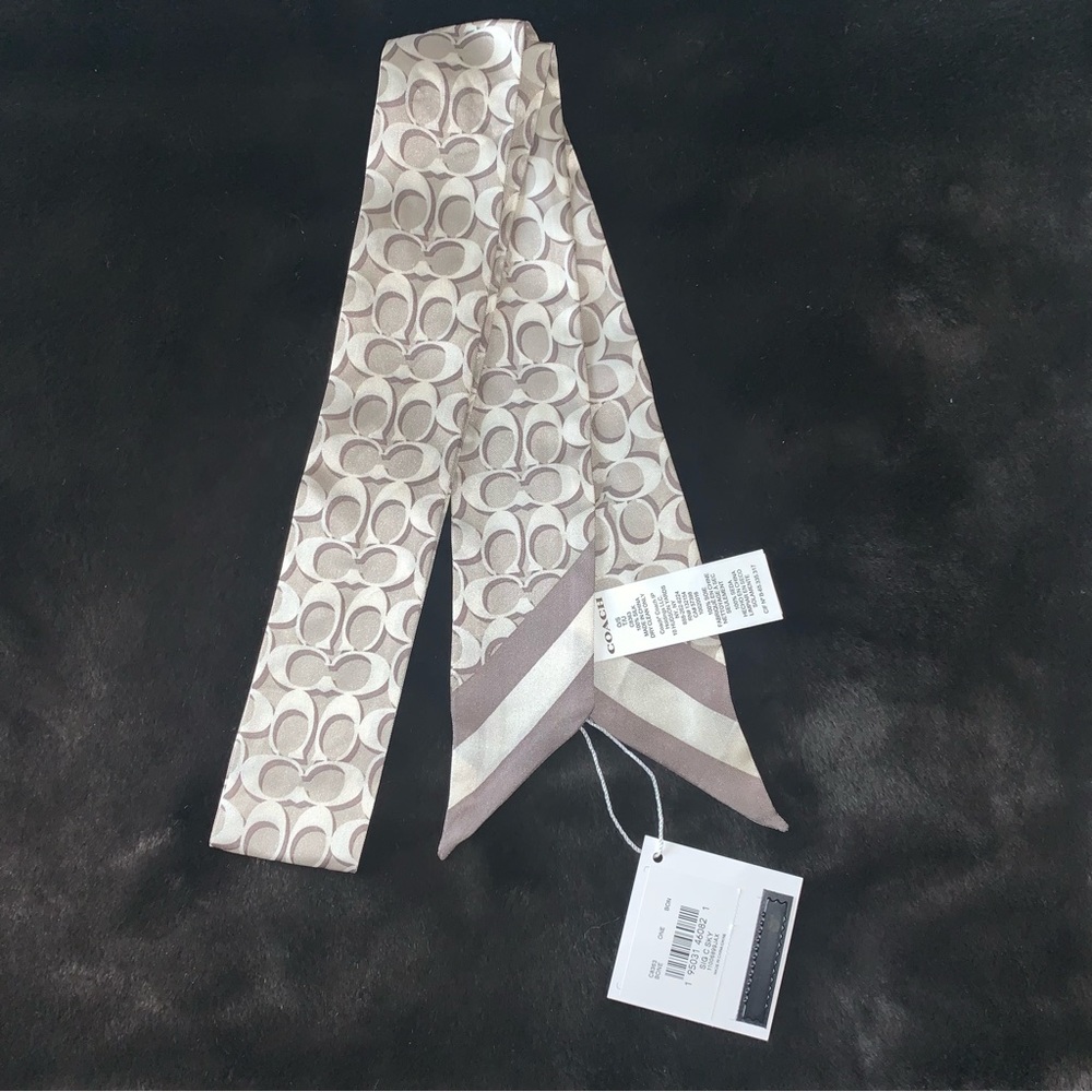 NEW! COACH Signature “C” Silk Twilly Skinny Scarf, Bone/Ivory, Brand New in Bag! - Picture 4 of 16
